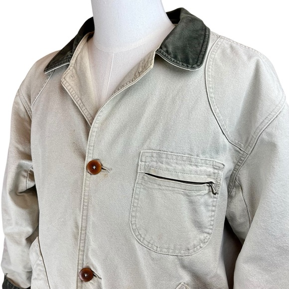 Vintage 80s LL BEAN Tan Barn Jacket Chore Coat Corduroy Collar Removable Lining - Picture 6 of 16